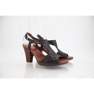 Naya Alpine Sandal Women's Size 10 M Black Leather Tooled Block Heel Slingback